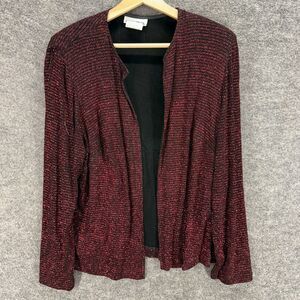 After Dark Top Women 14W Plus Red Open Front Long Sleeve Breathable Casual